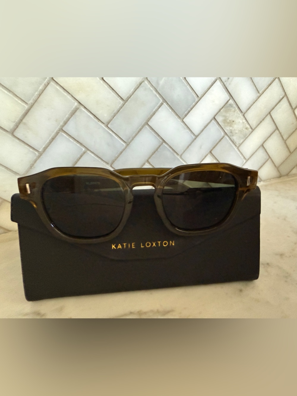 Katie Loxton Olive Green Square Sunglasses for Women — Classic UV Protection